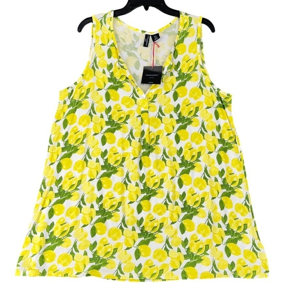 Cynthia Rowley Tank Top Womens‎ 1X Lemon Print Sleeveless Rayon Blend Resortwear